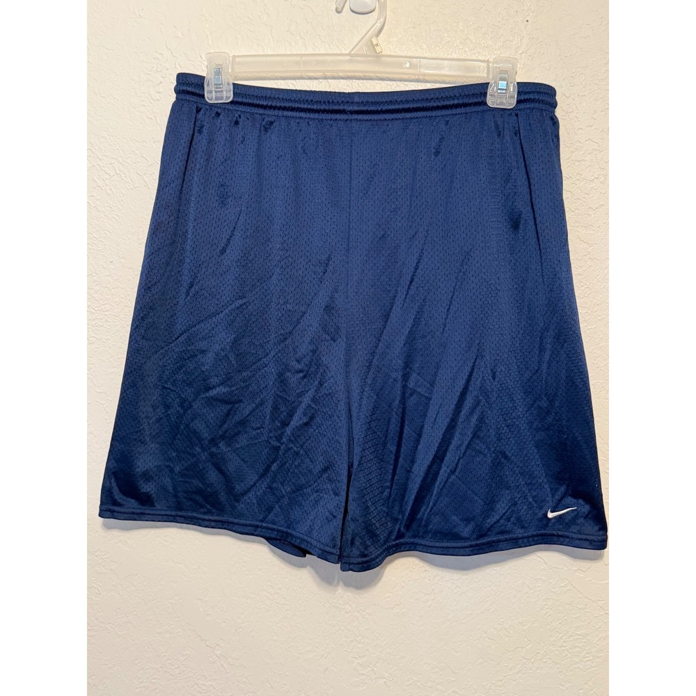 Nike Mens XL Navy Blue Mesh Athletic Basketball Shorts Embroidered Swoosh Logo
